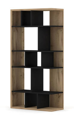 Bibliothèque de salon Susan noir mat et chêne Wotan 80 x 160 x 35 cm