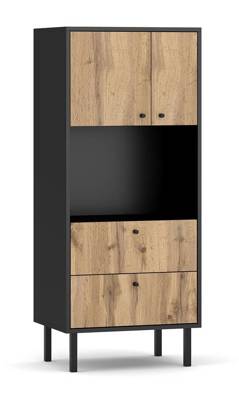 Buffet haut avec tiroirs Votan noir mat et chêne Wotan 135 x 57 x 42 cm