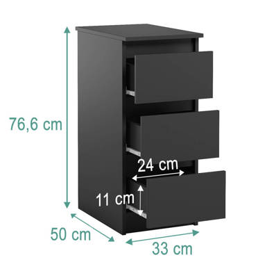 Caisson de bureau 3 tiroirs Jaris module complémentaire Noir Mat