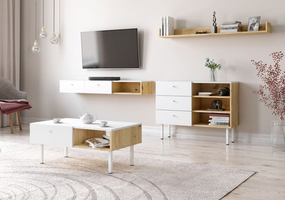 Ensemble de meubles de salon Sanarti chêne Artisan et blanc mat
