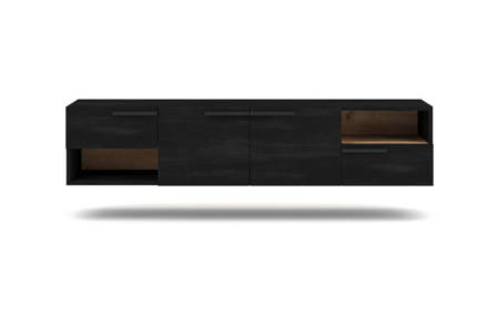 Meuble TV Dayan noir mat et chêne craft or 140 x 36,6 x 30 cm