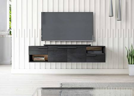 Meuble TV Dayan noir mat et chêne craft or 140 x 36,6 x 30 cm