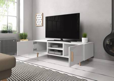 Meuble TV Ophelia blanc brillant et blanc mat 140 x 50 x 42 cm