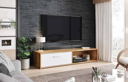 Meuble TV Past chêne wotan et blanc mat 140 x 29,1 x 38,2 cm
