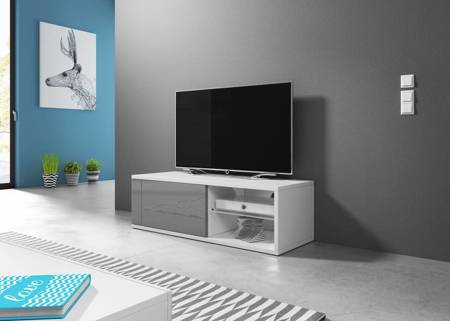 Meuble TV Top blanc mat et gris brillant 100 x 35,8 x 30,5 cm