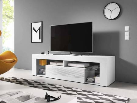 Meuble TV design Denali 160 blanc mat et blanc brillant 160 x 50 x 32 cm