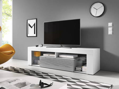 Meuble TV design Denali 160 blanc mat et gris brillant 160 x 50 x 32 cm
