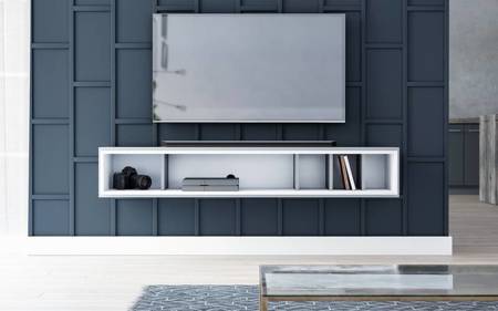 Meuble TV design Tasia blanc mat et gris foncé 153 x 35 x 25 cm