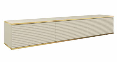 Meuble TV suspendu 175 cm SIMETO beige avec façade rainurée décorative