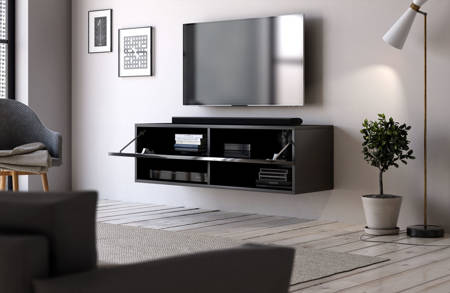 Meuble TV suspendu Gran 100 noir mat et noir brillant 100 x 31 x 32,8 cm