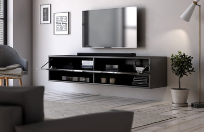 Meuble TV suspendu Gran 140 noir mat et noir brillant 140 x 31 x 32,8 cm