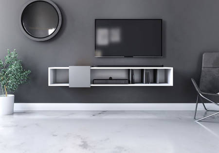 Meuble TV suspendu Rajon blanc mat et gris foncé 150 x 35 x 25 cm