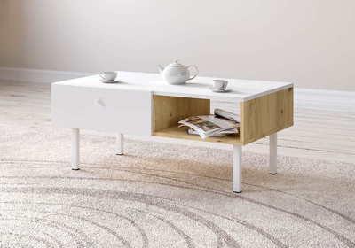 Table basse Sanarti blanc mat et chêne Artisan 38 x 90 x 51,6 cm
