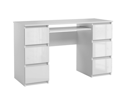 Bureau Jaris blanc brillant 130 cm 6 tiroirs