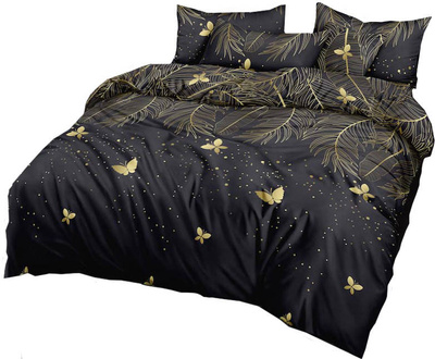 Trend Home Literie 160x200 Papillons/feuilles noir