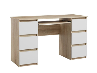 Bureau Jaris chêne sonoma et blanc mat 130 cm 6 tiroirs