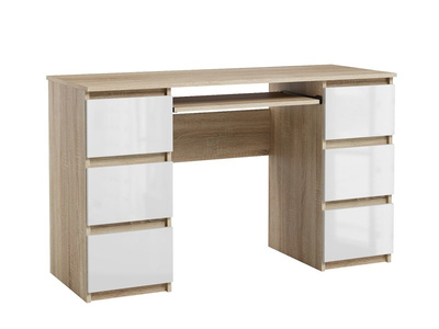 Bureau Jaris chêne sonoma et blanc brillant 130 cm 6 tiroirs