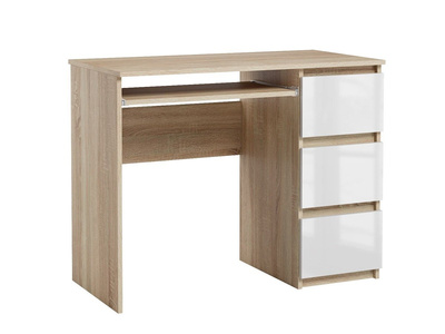 Bureau informatique 3 tiroirs Heini chêne sonoma et blanc brillant