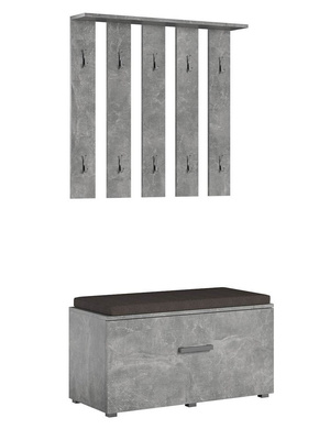 Vestiaire d'entrée Stone gris - banc et porte-manteau 10 patères