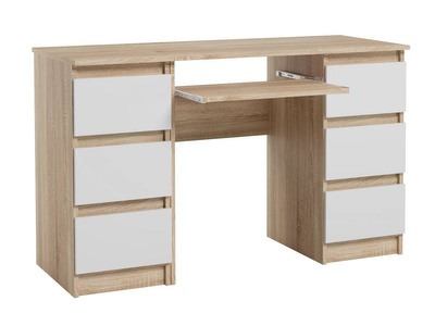 Bureau informatique blanc mat et chêne sonoma 123 cm 6 tiroirs et support clavier JARIS