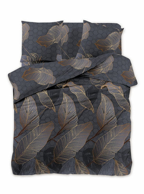 Trend Home Literie 140x200 Feuilles d'or/ motif 3D Nuances de gris