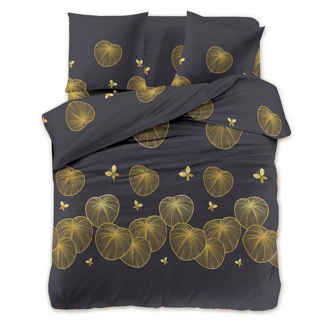 Trend Home Literie 140x200 Doré Grandes Feuilles/Papillons Noir